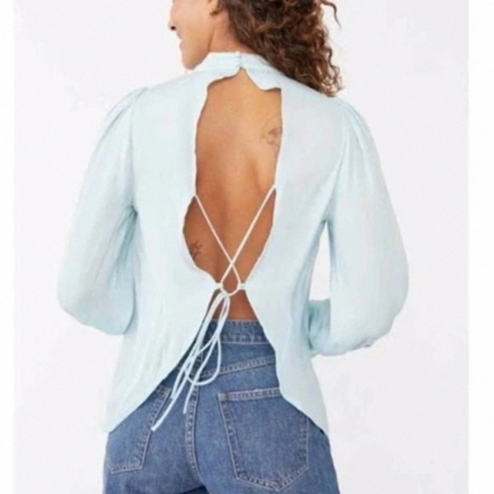 Light Blue Open Back Blouse